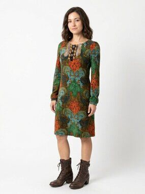 Korean Fur Trimmed Traditional Lightweight Acrylic Stretch Knit Dress- Sz. Sm